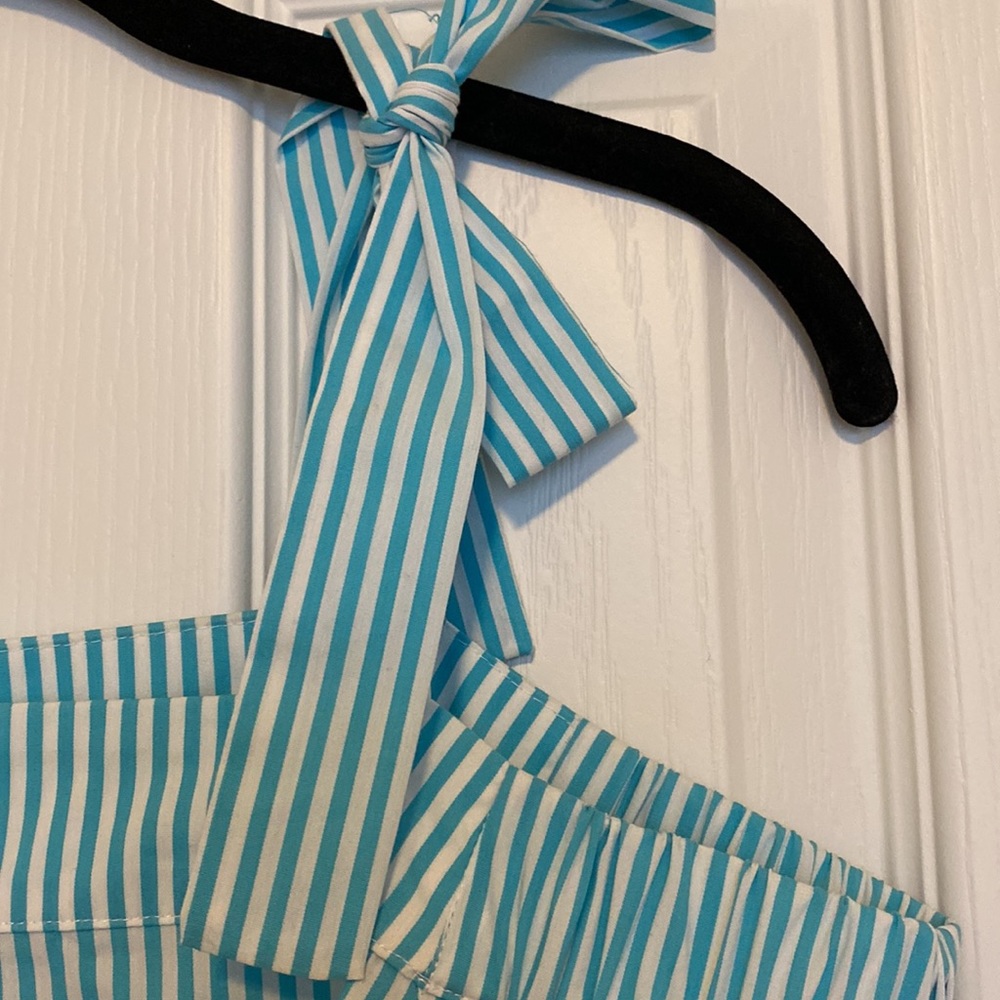 Michael Kors Aqua / White Striped, Peep Shoulder Blouse - Picture 3 of 7